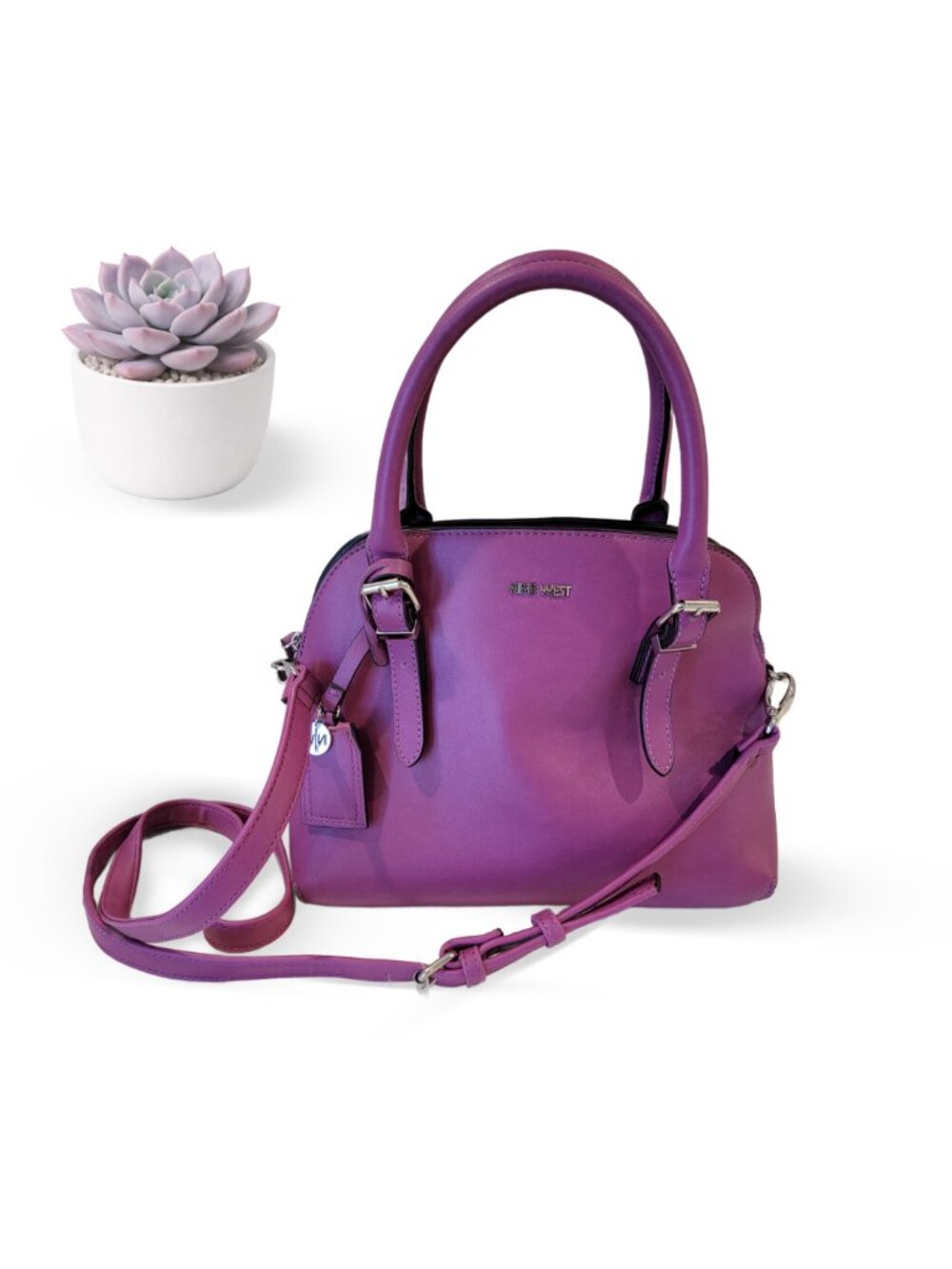 Nine West Pink Structured Satchel with Crossbody Strap